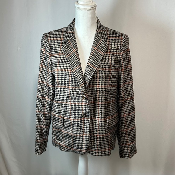 Zara Woman Houndstooth Blazer XL Black Beige Rust Business Casual Career Coat - Picture 1 of 7